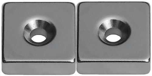 2 Neodymium Magnets 3/4 x 3/4 x 1/4 Countersink Blocks