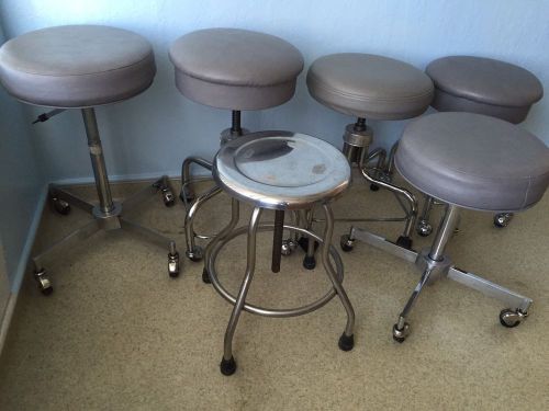 Rolling Adjustable Height Stools  7 Upholstered And One Stainless Steel