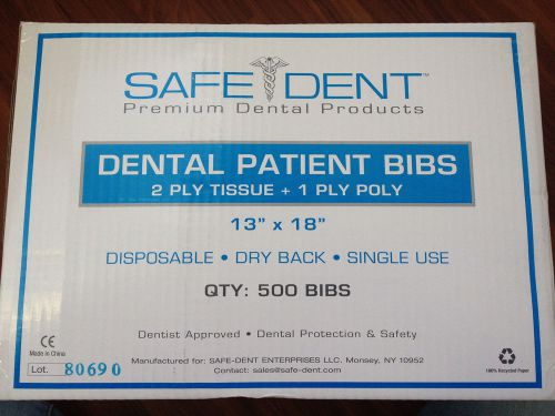 Patient Bibs, 2 ply tissue+1 ply plastic, 13&#034; X 18&#034; 500/box