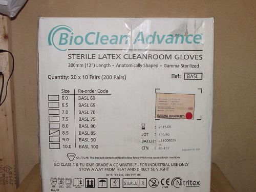 Nitritex bioclean advance sterile latex gloves 12&#034; size 8.5 200 pairs for sale