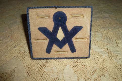 Vintage masonic 5 ring display box metal folding stand navy off white for sale