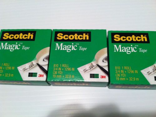 Scotch 810 Magic Invisible Tape 1&#034; Core, 3/4&#034;x1296&#034;, 3 Rolls/PK, Transparent New