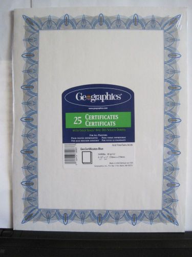 Geographics Parchment Paper Certificates 8-1/2 x 11 Blue with Gold Seals