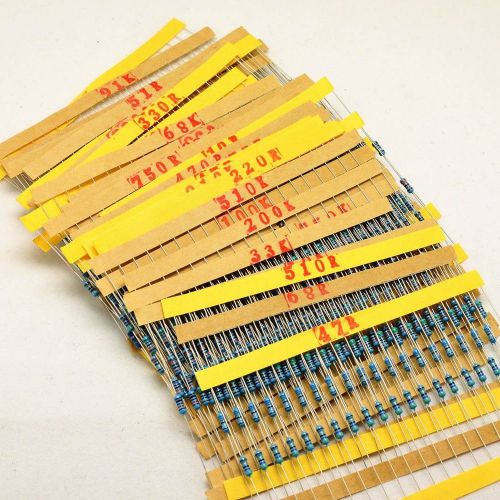 600PCS 30 Values 10R-1M 1/4 Metal Film Resistors Assortment Kit Set 1% Accuracy
