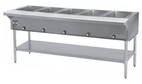 Eagle group dht5-1x 5-well stationary electric hot food table &amp; galvanized shelf for sale