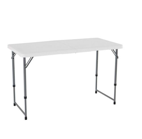 Lifetime 4&#039; light commercial adjustable fold in half  table white granite 4428 for sale