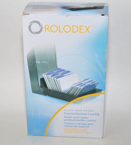 NIB Rolodex Covered Tray Business Card File Holds 200 2 5/8x4 Cards Black/Smoke
