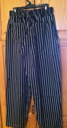 CULINARY CLASSICS Baggy NEW Chef Pants 100% Cotton Black/ White Pin Stripe SZ XL