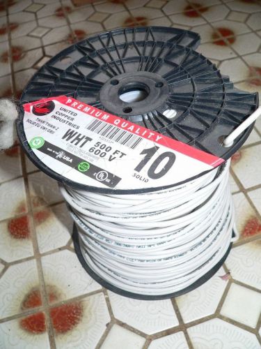 New 500&#039; 10 GA Gauge electrical wire on spool THHN-THWN solid copper White