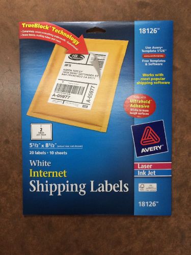 Avery 5.5&#034; x 8.5&#034; White Shipping Labels 20 Count NIB 18126 Template 5126