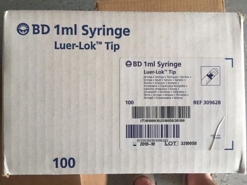 In Date Box Of 100 BD 1ml LUER-LOK TIP SYRINGES SEALED STERILE w/o Needle 309628