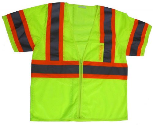 CLASS 3 SAFETY VEST- Lime Green- Sz.M/L- 4&#034; DOT Trim- Easy On/Off Zip- Mesh