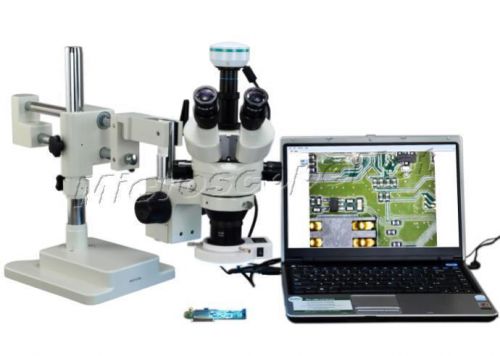 2.0mp usb digital dual-arm trinocular stereo zoom microscope 2x-90x+54 led light for sale