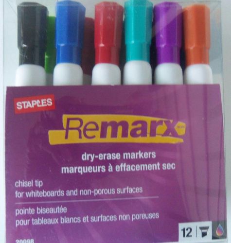 New 12 Staples Remarx Dry-Erase Markers Chisel Tip Gripped 12 Colors