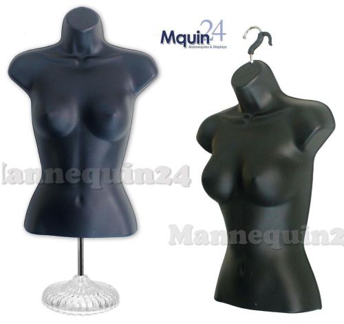Female Torso MANNEQUIN Form (Black S-M) w/STAND &amp; Hanging Hook for Pants Display
