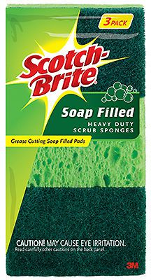 3M COMPANY - Scrub Sponge, Soap-Filled, 3-Pk.