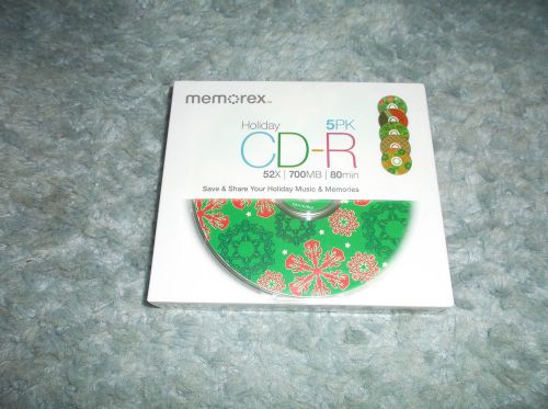 MEMOREX NIP HOLIDAY CD-R 5 PACK WITH CHRISTMAS DESIGNS 52X/700MB/80MIN