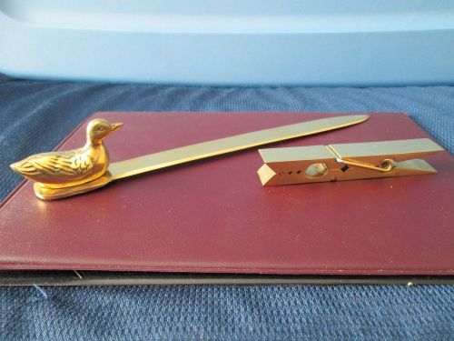 Solid Brass Note Clip and Duck Letter Opener Desk Set Great Gift Idea NEW