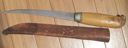 Martini knife with leather case, used, sharp, pointy