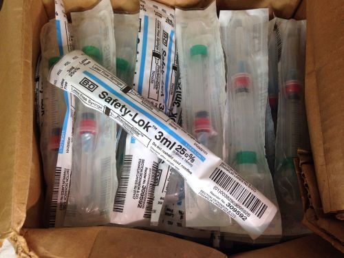 Safety-lok 3 ml 25g 5/8 latex free syringes #309592 approx. 175-200 count for sale