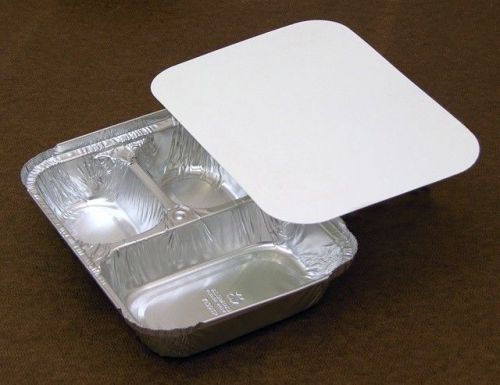 3-Compartment Oblong Aluminum Foil Take-Out Container w/Board Lid Pans 200 Sets