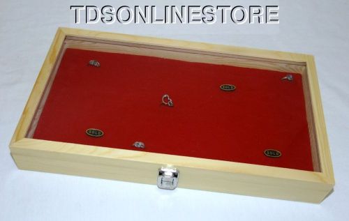 144 RING NATURAL WOOD GLASS TOP JEWELRY DISPLAY RED