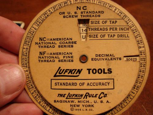 Vintage LUFKIN Tools screw threads and tap drill sizes tool