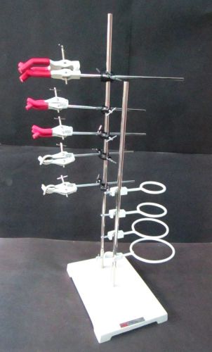 Xtra heavy &amp; xtra large lab stand 12&#034;x 8&#034; w/ 2 s.s rod &amp; 14 pcs clamps etc kit. for sale