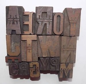 Letterpress Letter Wood Type Printers Block &#034;Lot of 16&#034; Typography #bc-50