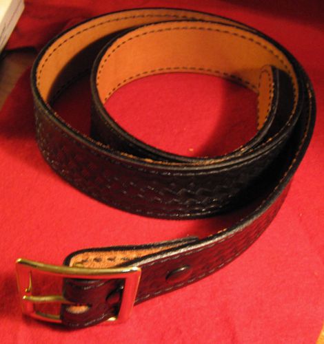 Police LEATHER Duty Belt Gloss Black  Solid brass buckle  38&#034; NEW   UNUSED
