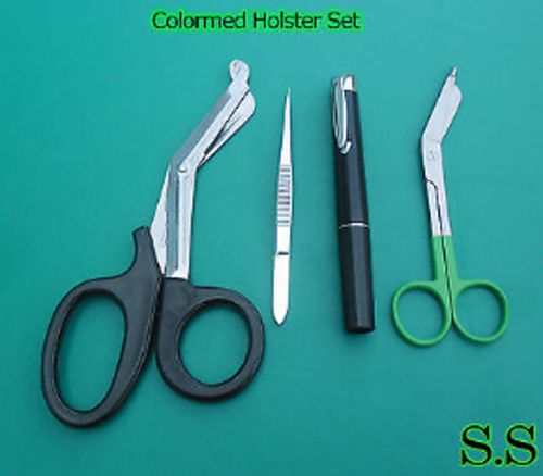 Colormed Holster Set EMS Black EMT Diagnostic+Green Lister Bandage Scissors
