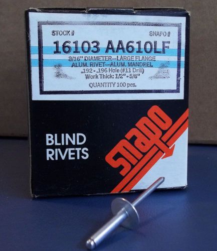 Box of 100 snapo large flange blind aluminum pop rivets 3/16&#034; - 5/8&#034; for sale