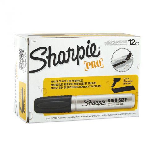 Sharpie pro king size permanent markers, chisel tip, black, box of 12 for sale
