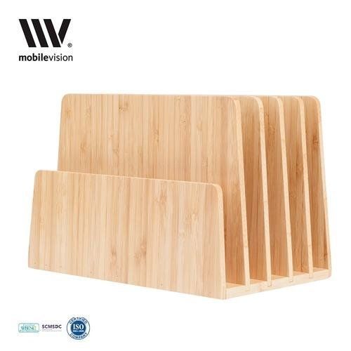 Mobilevision bamboo desktop file folder organizer and paper tray, 5 slots for sale
