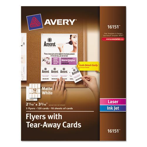 Flyers w/Tear-Away Cards, 8 1/2 x 11, White, 5 Flyers/120 Cards