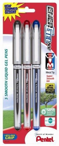 Pentel EnerGel NV Liquid Gel Pen, 0.7mm, Metal Tip, Assorted Ink, 3 Pack