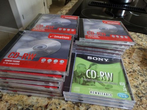 Lot of 27 CD-RW Discs, 700MB/80min, 4x, w/Slim Jewel Cases, Sony rewritable