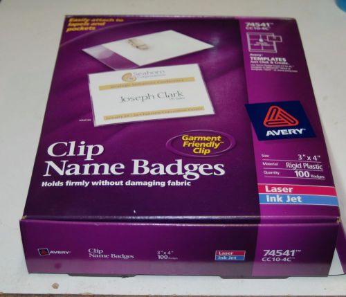 AVERY Clip Name Badges, RIGID PLASTIC, 2-1/4&#034; x 3-1/2&#034;, Almost full box of 100