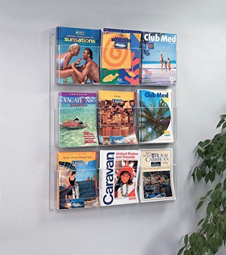Clear Acrylic Hanging Magazine Rack Adjustable Pockets 29x35 &#034; RP9CLR