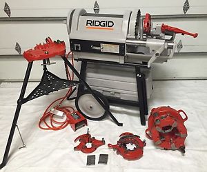 Ridgid 1224 pipe threader w/ 3 die heads! nice! 1/2&#034;-6&#034; dies and tri stand 161 for sale