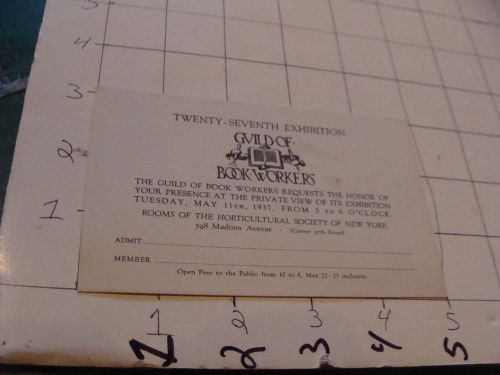 Vintage BOOKBINDING Item: 1937 GUILD OF BOOK WORKERS invitation to Exhibition