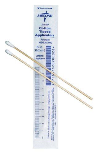 Medline MDS202000 Sterile Cotton Tipped Applicator 6&#034; (Pack of 2000) Wood
