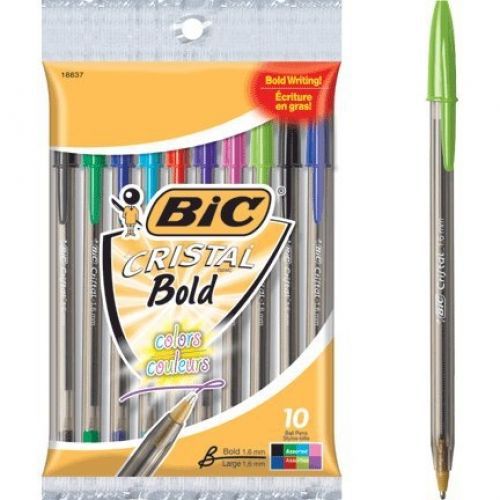 BIC Bic Cristal Xtra-Bold Ball Pens 10 Count Pack, Assorted Ink