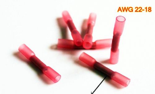 100pcs red awg 22-18 heat shrink butt wire crimp connector terminal electric for sale