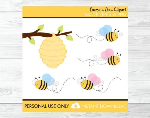 Bumble Bee Pink &amp; Blue Busy Beehive Clipart