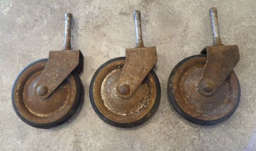 Vintage Set of 3 Caster Wheels with Rubber Traction! 2 5/8&#034; Wheels