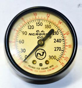 Vintage C.A. Norgren Co Pressure Gauge, 0-300 Lbs-Kilos per Sq Ft