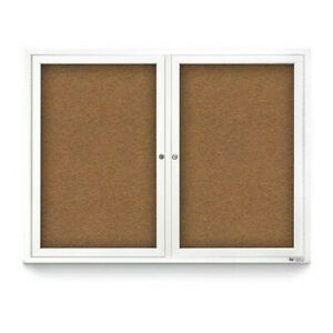 UNITED VISUAL PRODUCTS UV3025-WHITE-FORBO Corkboard,Forbo,White,2 Door,42 x 32&#034;