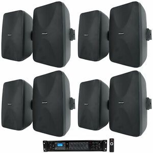 Rockville 6-Zone Commercial/Restaurant Bluetooth Amp+8) Black 6.5&#034; Wall Speakers