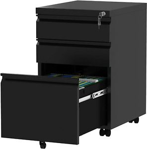 YITAHOME 3-Drawer Mobile File Cabinet with Lock, Office Storage Filing Cabinet f